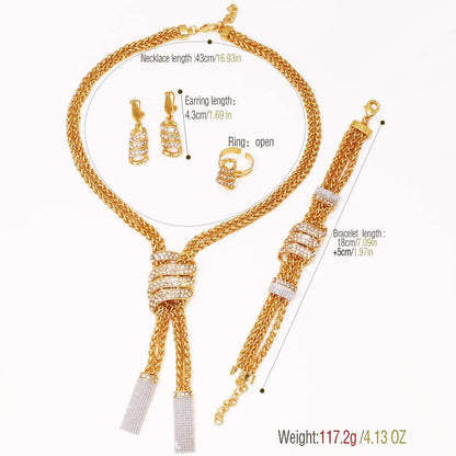 Design Women Jewelry Set 18K Gold Color Charm Necklace Chain Braclete Chic Earring Ring Indian Nigeria Jewellery Gift