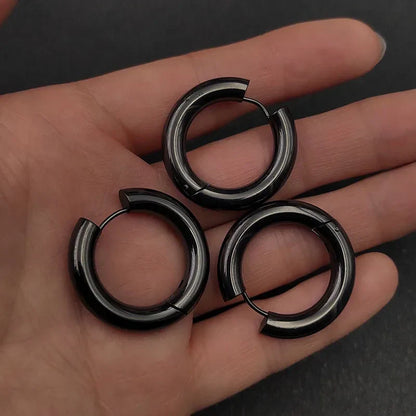 6pcs/lot Thick 3.0mm 4.0mm 5.0mm Stainless Steel Circle Hoop Earrings For Women Girls Gold Silver Color Round Geometry Earrings