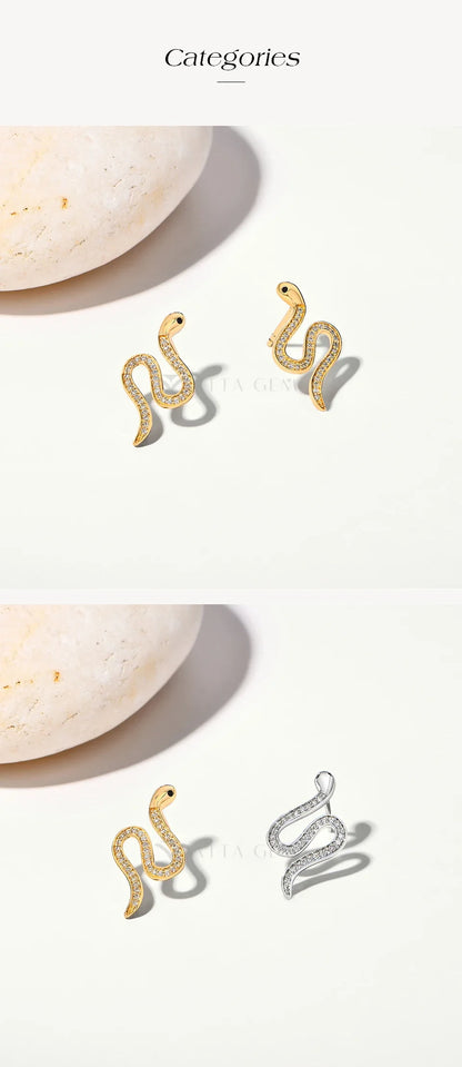 Full moissanite Snake Stud Earring For Women Girls Real 925 Sterling Silver Jewelry Engagement Party Gifts High Quality