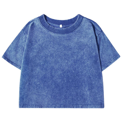 Solid Slim Washed T-Shirt Female Fashion Soft Cotton Streetwear Casual Sport Short Sleeve Cool Retro Crop Clothing For Women