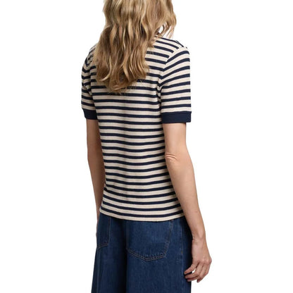 Fashion Stripe Knitted Polo Neck T Shirt For Women Soft Chic Short Sleeve Casual Pullovers 2025 Summer New Lady Street Tops