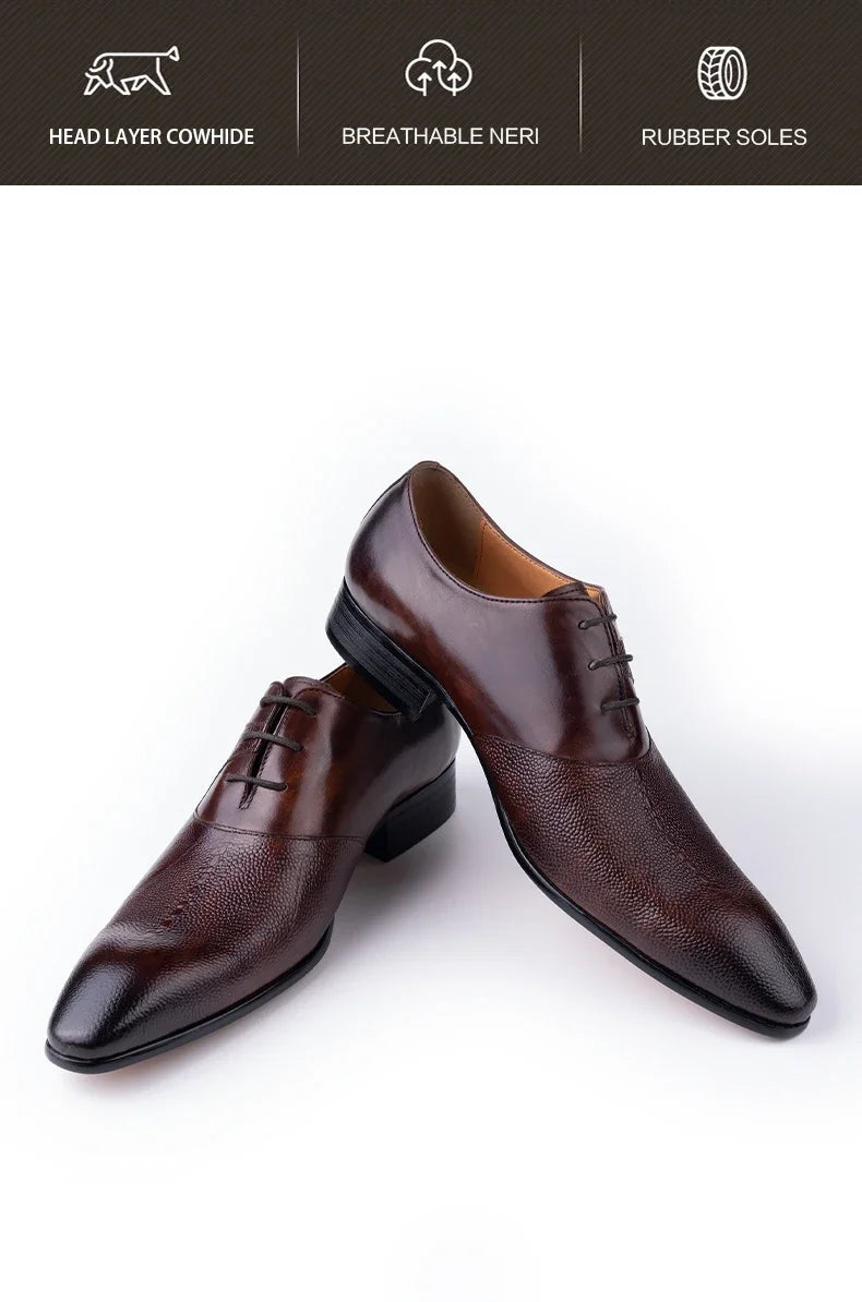 Luxury Men Oxford Shoes High Quality Classic Style Dress Leather Shoes Lace Up Pointed Toe Formal Business Wedding Shoes