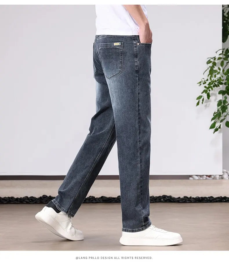 Spring/Autumn Fashion Trendy Solid Color Straight Leg Stretch Denim Pants Men's Casual Loose Fit Sports High Quality Trousers
