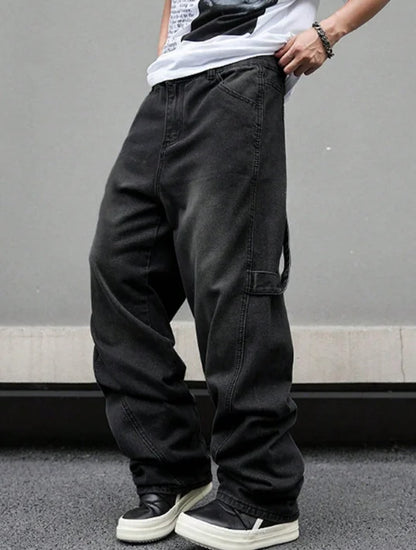 High street American Vibe pleated design micro flared jeans men's loose straight leg hanging wide leg pants men