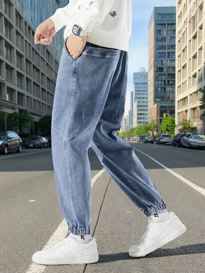 2026 New Summer Men's Jeans Denim Jogger Pants Streetwear Style Ankle-Length Baggy Jeans with Drawsting Waist Asian Size XL-6XL