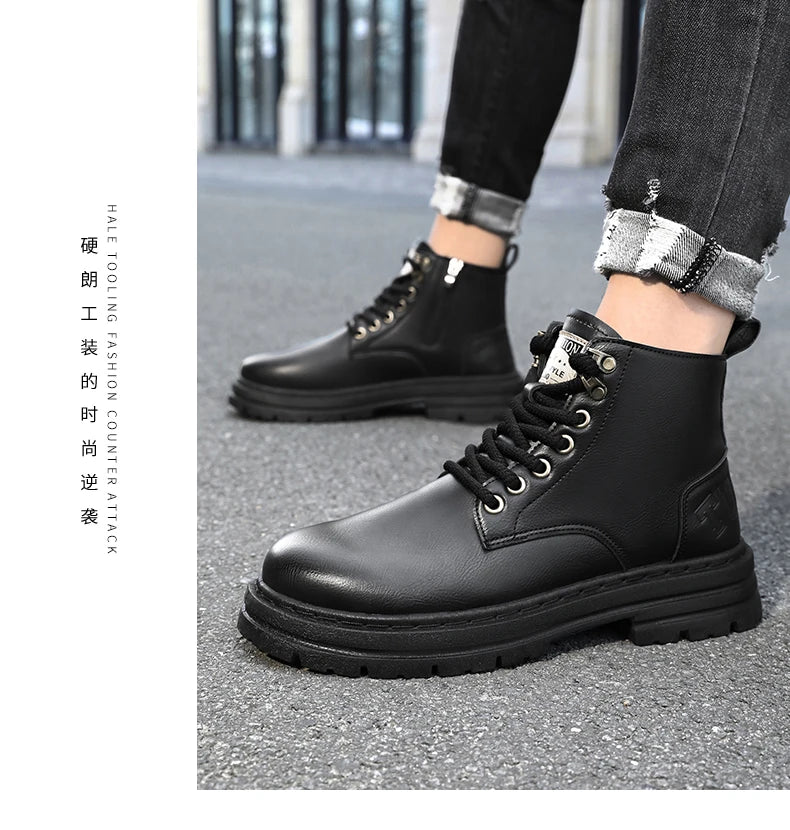 Men's boots four seasons soft-sole non-slip casual boots fashion outdoor work boots high boots classic Joker youth leather boots