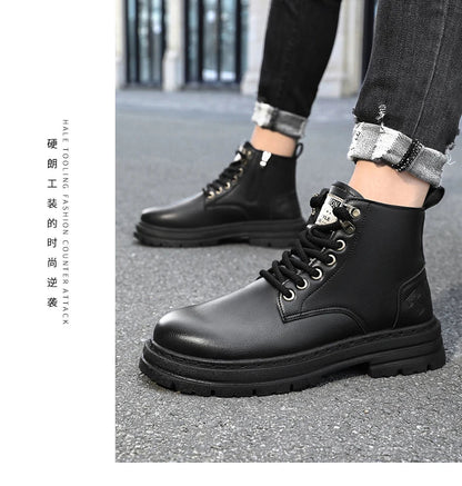 Men's boots four seasons soft-sole non-slip casual boots fashion outdoor work boots high boots classic Joker youth leather boots