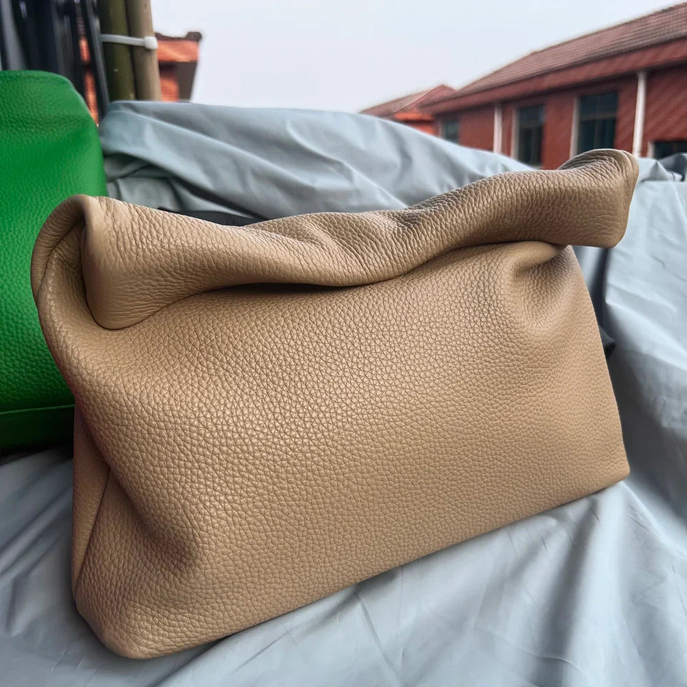 Leather Cowhide Handbag High Quality Leather Women's Foldable Designer Handbag Simple Magnet Handle Bags