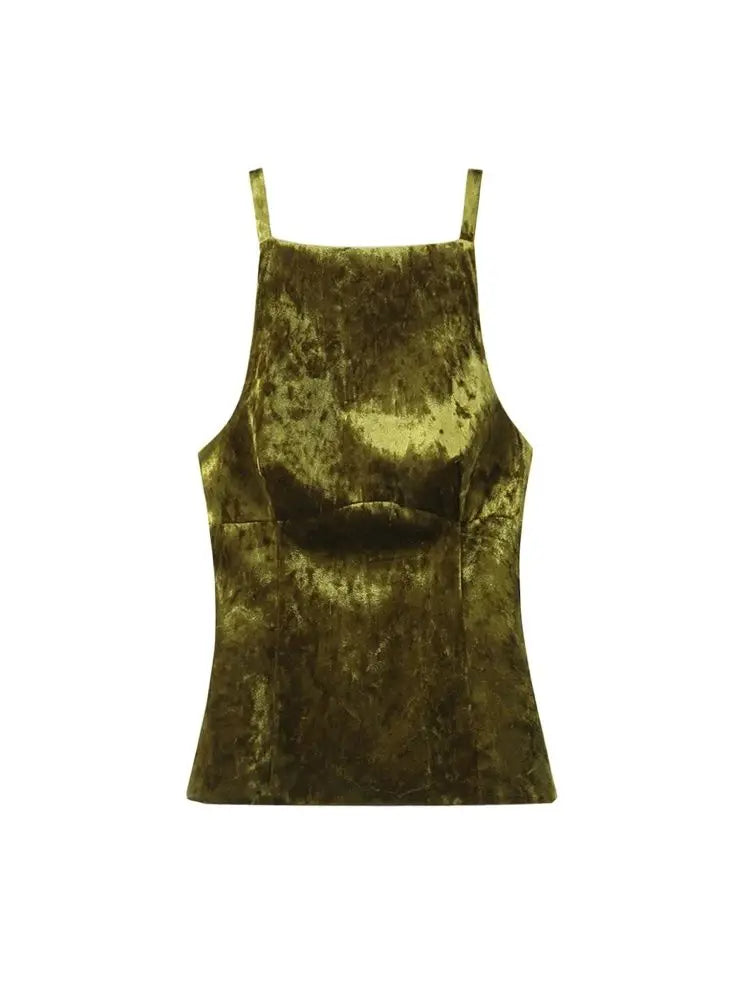 Women's Strappy Tank Tops with Back Bow, Straight Neck, Side Zipper, Female Camis, Sexy Fashion
