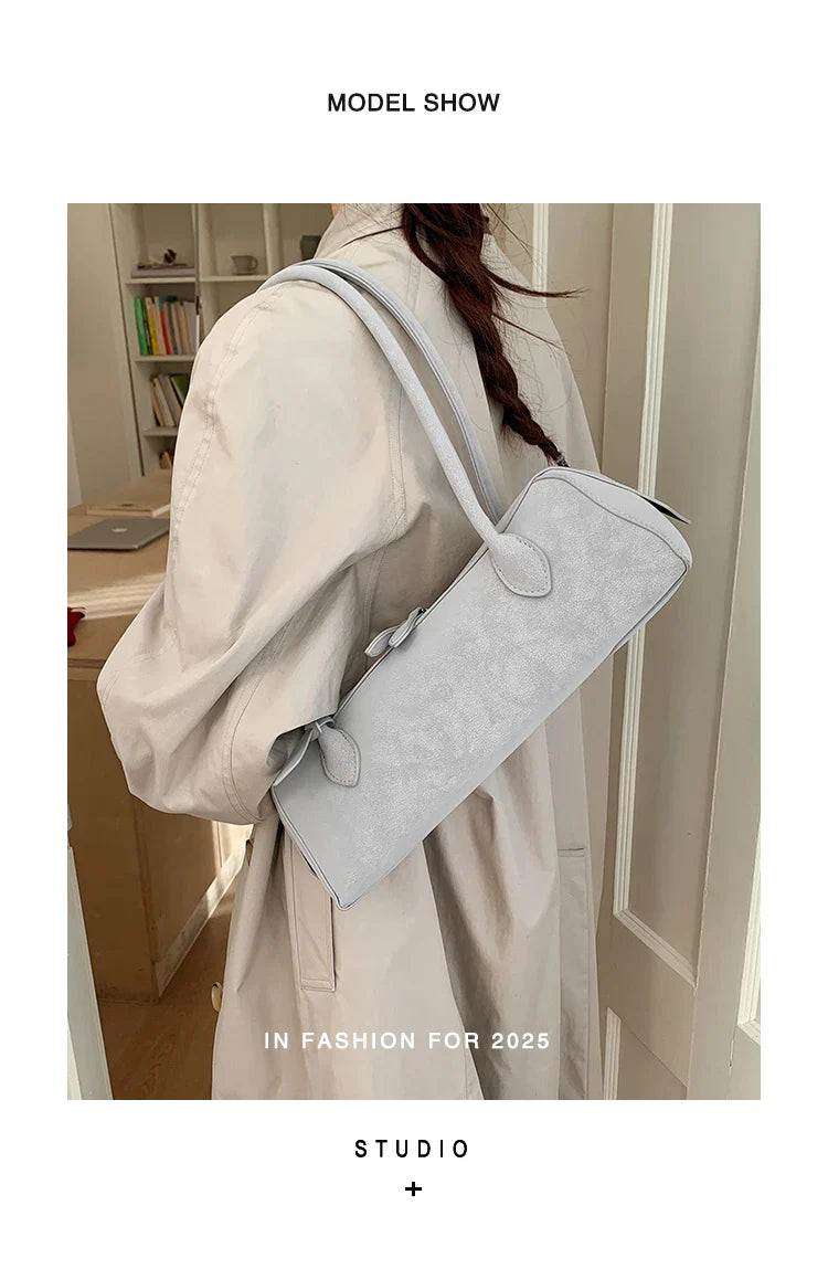 Vintage Suede Long Shoulder Bag 2026 New Women Shoulder Bag Luxury Ladies Handbag Female Commuter Shopping Underarm Bag