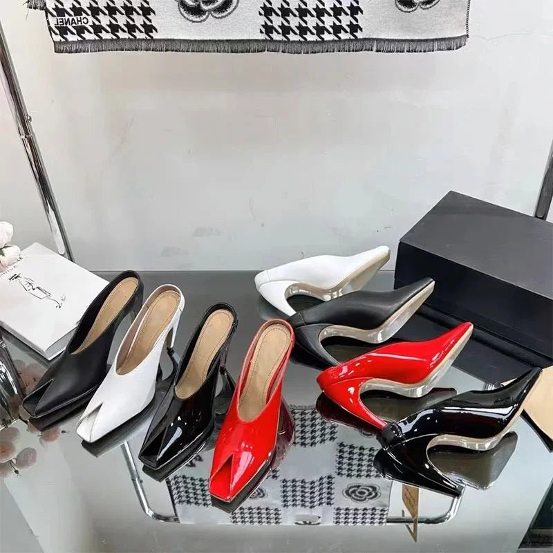 Show Style 10.5cm High Heel Fish Mouth Sandals Spring/Summer Black and White Fashion Sexy Professional Commuter Slippers Size 43