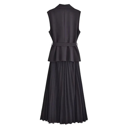 Dress Women Pleated Vests Long Dresses for Women 2024 Sleeveless Office Party Dress Ruched Midi Evening Dresses