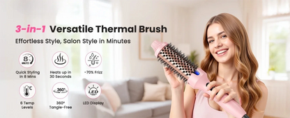 Dual Voltage Ionic Thermal Brush For Curling And Straightening 6 Temperature Settings & LED Digital Display Hot Air Styler