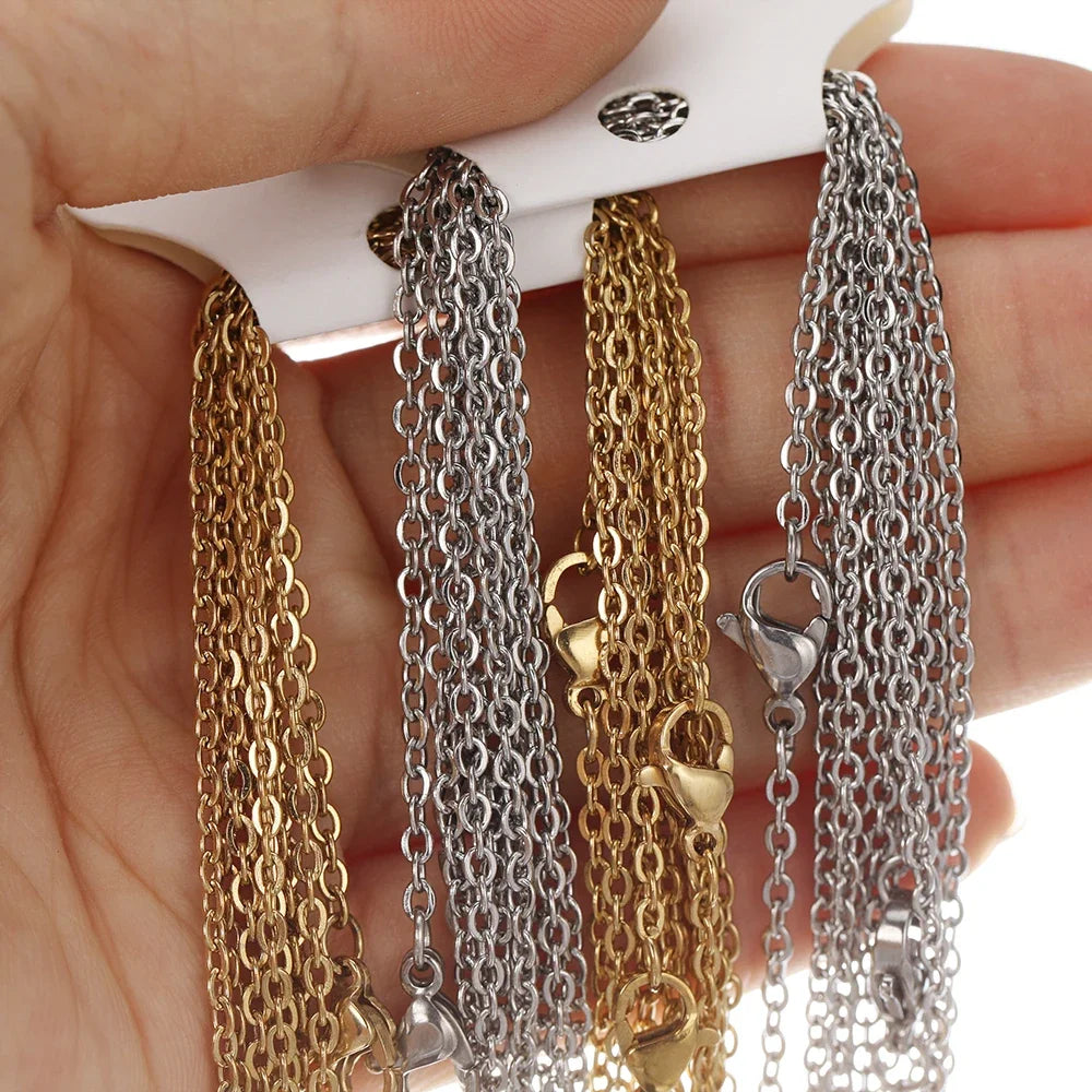 Stainless Steel Chains Necklace Woman 10pcs/lot Bulk Wholesale DIY Rolo 2mm Chain No Fade Choker For Jewelry Making