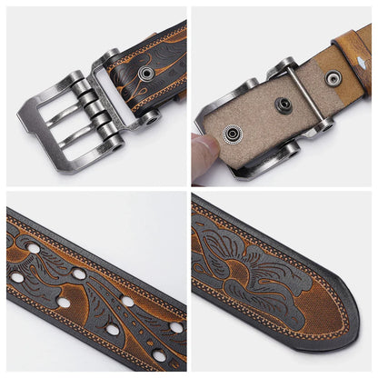 2024 Men Belts Cow Split Genuine Leather Pin Buckle Business Waist Straps Retro Pin Buckle Fancy Male Belt For Jeans