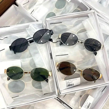 New Trendy Oval Sunglasses for Women Luxury Metal Frame Sun Glasses Ladies Classic Vintage Round Shades Unisex ﻿