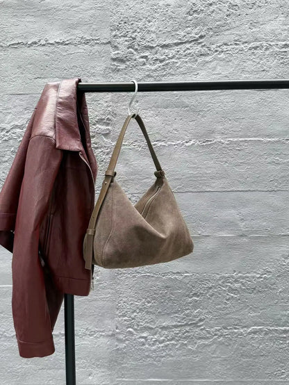 Genuine Grade Suede Leather Luxury Designer Large Capacity Women's Tote Bag Vintage Shoulder Crossbody Underarm Bags Trendy New