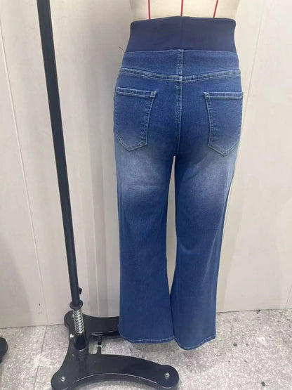 Women's Jeans New Elastic Waist High Stretch Loose Straight-Leg Pants Trendy Comfortable Versatile Cross-Border