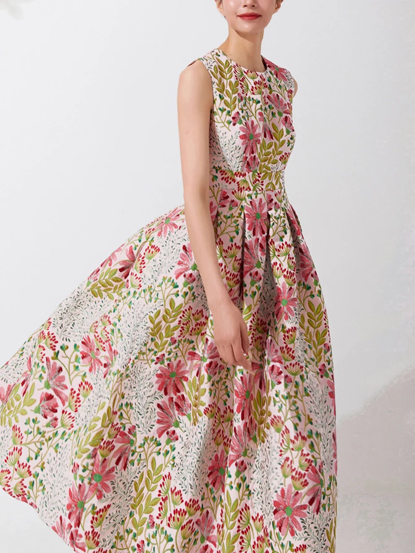 Summer Elegant Jacquard Women Long Maxi Luxury Dress Floral Fashion Party Robe Femme Vintage Vestido Evening Clothing