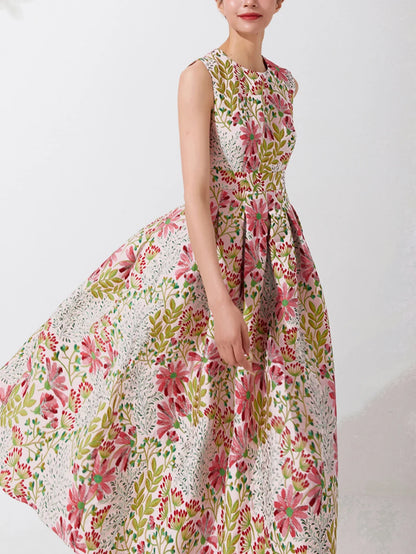 Summer Elegant Jacquard Women Long Maxi Luxury Dress Floral Fashion Party Robe Femme Vintage Vestido Evening Clothing