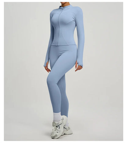 Yoga Coat Sports Top Long Sleeve Jacket Fitness Breathable Women's Tracksuit High Waist Leggings Two Piece Set Gym Clothes