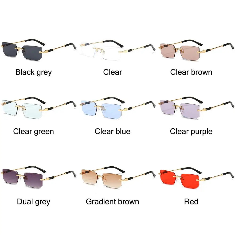 Rimless Rectangle Sunglasses Fashion Y2K Frameless Sun Glasses Shades for Women & Men
