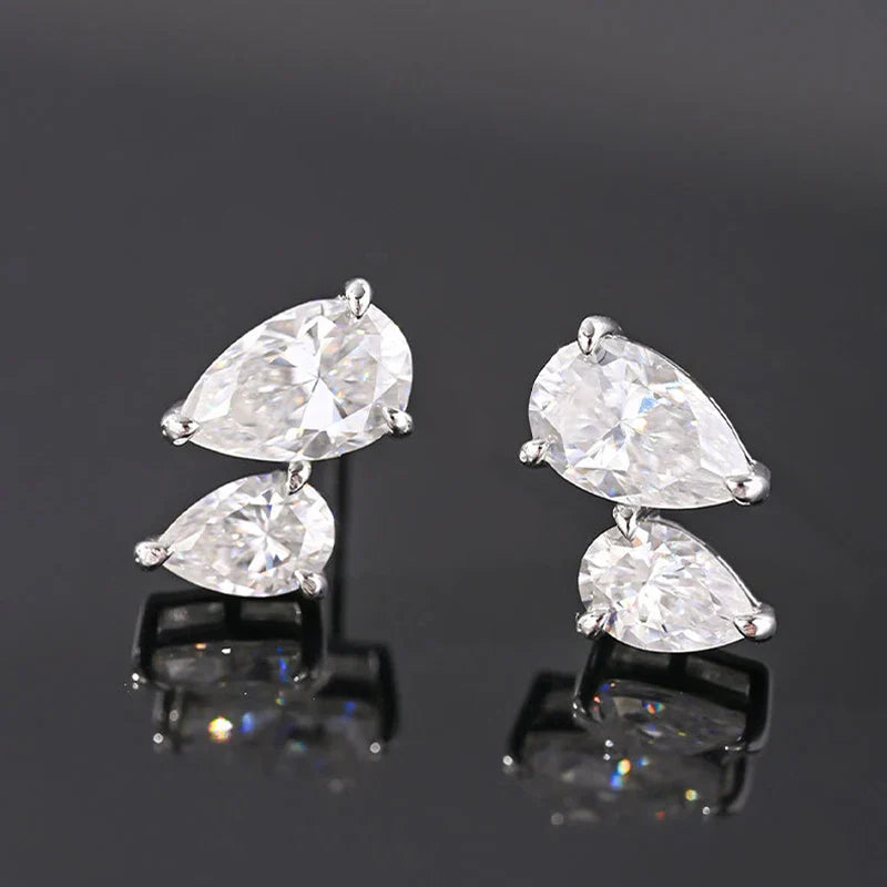 pass test 3CTTW Pear Cut All Moissanite Stud Earrings for Women Sparkling Diamond Wedding Jewelry 925 Sterling Silver