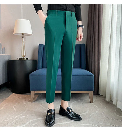 Men Solid Boutique Suits Pants Male Formal Wear Wedding Dress Trousers Quality Men British Style Business Casual Suit Pants 36