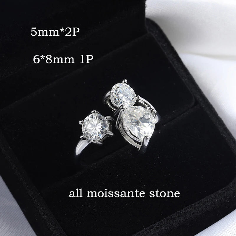 Pear/round Cut Adjustable Moissanite Rings for Women Ideal Cut Female S925 Sterling Silver Plated 18K Lab Diamond Band