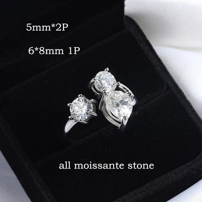 Pear/round Cut Adjustable Moissanite Rings for Women Ideal Cut Female S925 Sterling Silver Plated 18K Lab Diamond Band