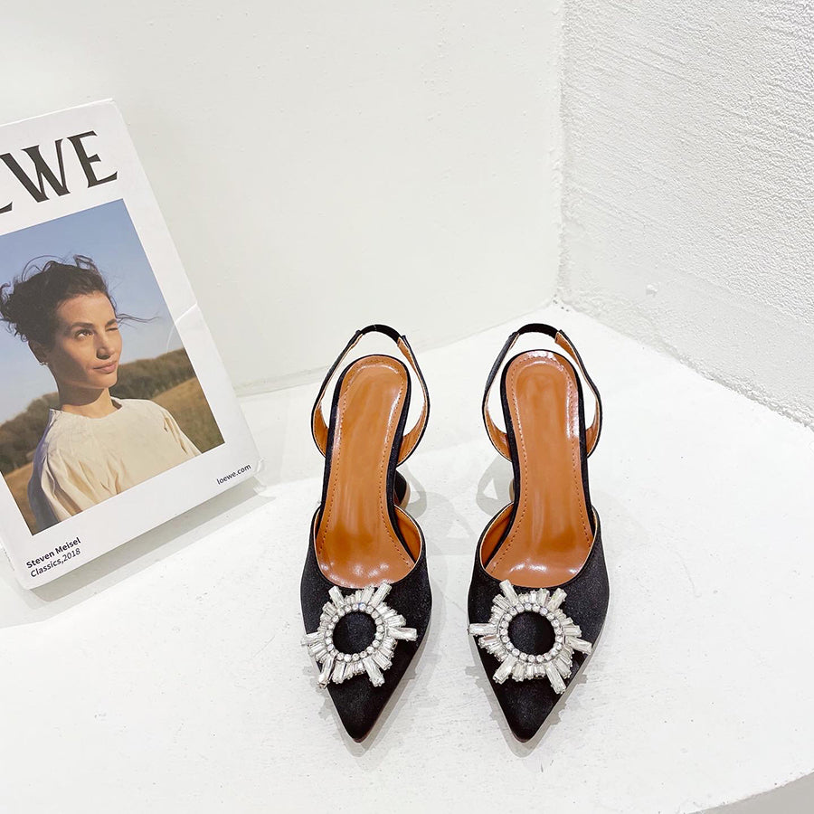 Aneikeh Marca Feminina Salto Alto de Seda Luxuoso Salto Alto com Laço de Borboleta de Cristal Sapatos Pontudos de Verão Salto Triângulo Sapatos de Noiva