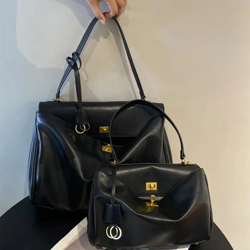 1pc Luxury Calfskin Woman Shoulder Bags Autumn Winter Genuine Leather Women Totes Fashion portable Gold Buckle Women HandBags