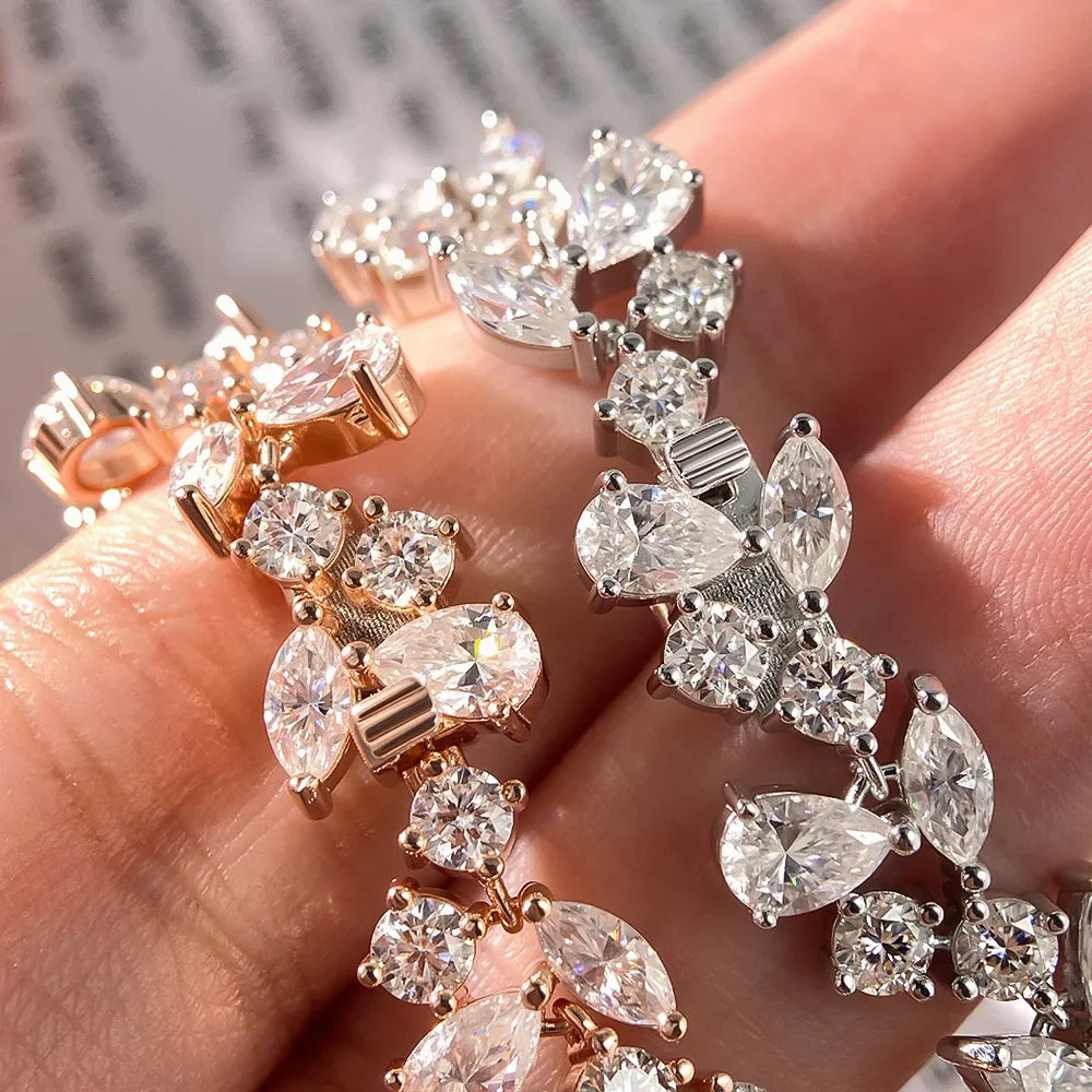 Marquise/Pear Cut Full Moissanite Bracelet For Woman S925 Silver 18K Gold D Color Lab Diamond Bracelet Fine Jewelry