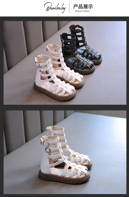 High-top Gladiator Platform Shoes Kids Wedding Party Footwear New Summer Little Girl Children Sweet Princess Long Sandals