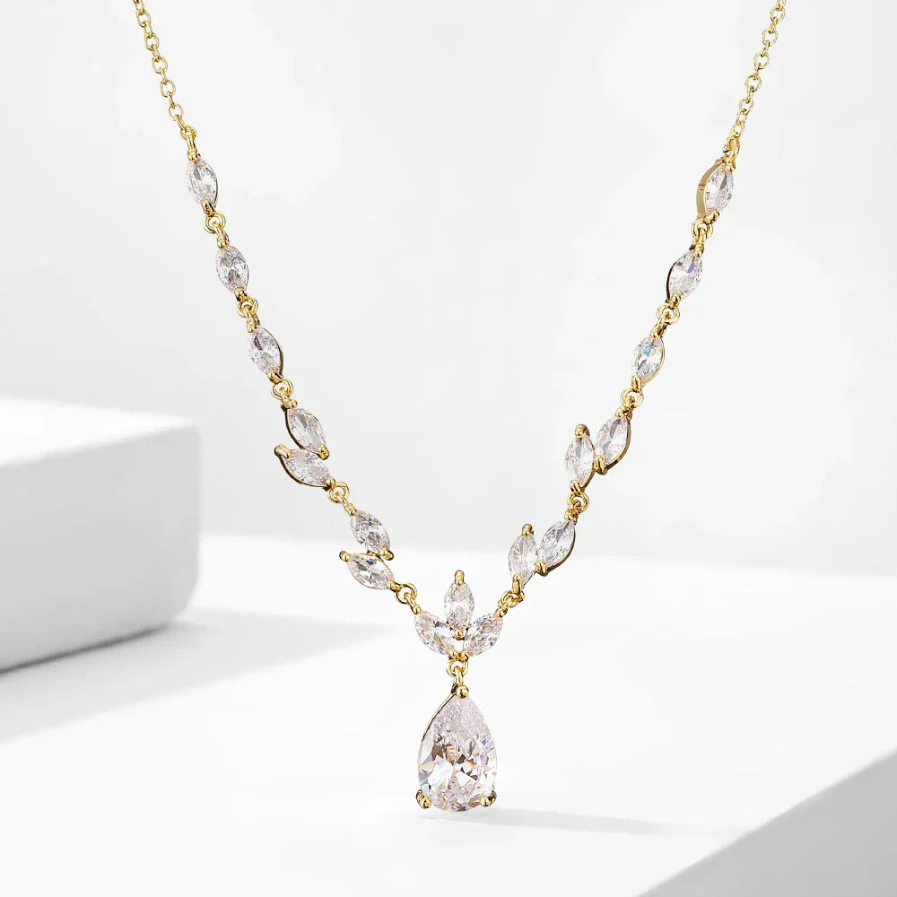 ZAKOL Elegant Necklace/Earring Jewelry Set for Women Gorgeous Pear Water Drop AAA Zircon Wedding Jewelry Gift