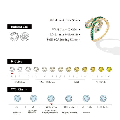 Full Moissanite Ring Snake Shaped DVVS1 Color Diamond  925 Sterling Silver For Women Men Wedding Rings Party Certified