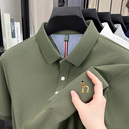 Brand Design Men's Polo Shirt Lapel Short Sleeve T-Shirt Summer New Exquisite Dog Embroider Fashion Business Handsome Men's Wear