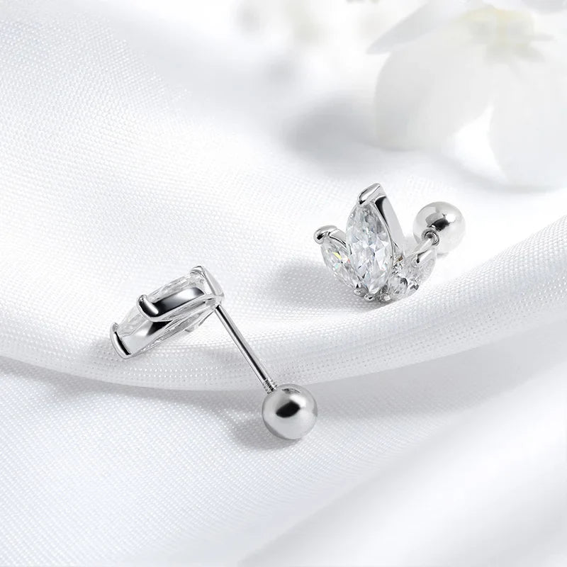 Marquise Cut 3 Gems All Moissanite Stud Earrings for Women Sparkling Jewelry Lab Diamond Pure 925 Sterling Silver Earring