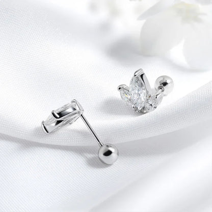 Marquise Cut 3 Gems All Moissanite Stud Earrings for Women Sparkling Jewelry Lab Diamond Pure 925 Sterling Silver Earring