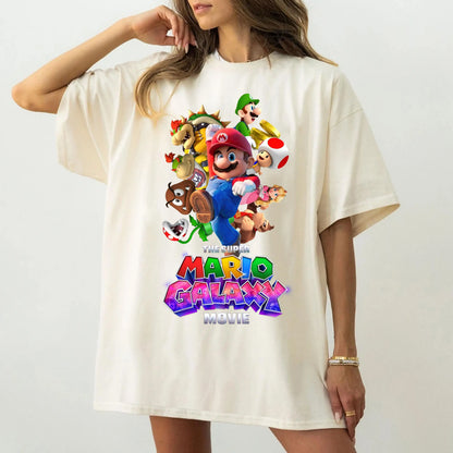 Movie The Super Mario Galaxy unisex 100%cotton family Tshirt,There are child size shirt available, 2026 New kids graphic shirt