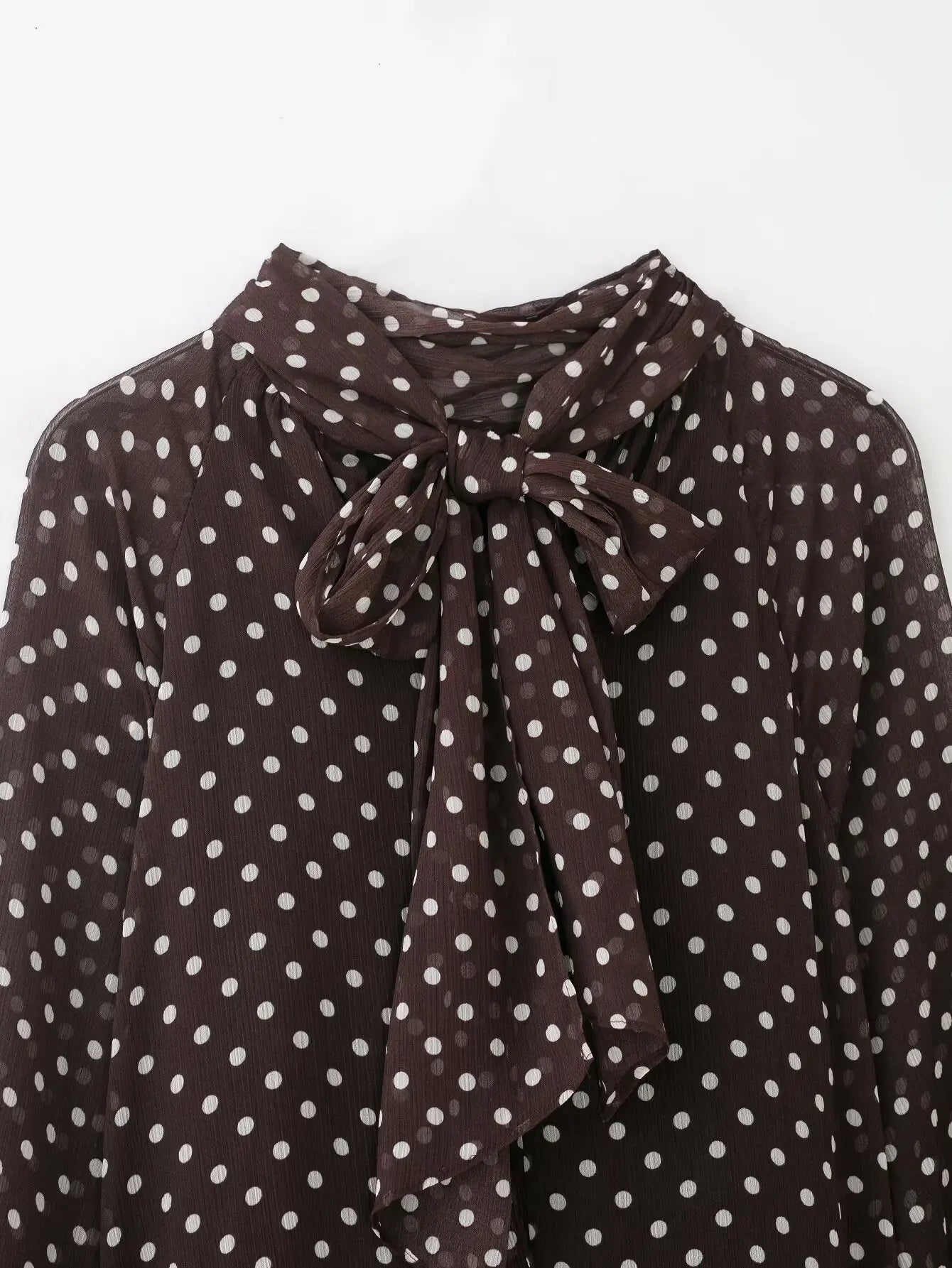 New Women Bow Collar Blouse Vintage Polka Dot Printed Loose Tops Fashion Elegant Spring Long Sleeve Commuting Shirts
