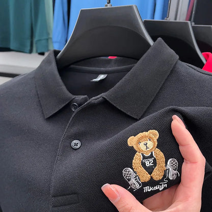 100% Cotton Luxury Quality Men's Polo Shirt Autumn Bear Exquisite Embroidery Long Sleeve T-shirt Trend Fashion Golf Menswear Top