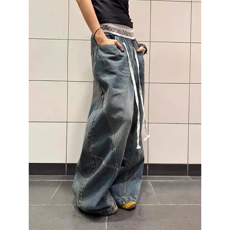 Vintage Aesthetic Y2K Wide Leg Emo Washed Pants