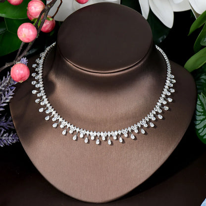 Conjunto de joias de colar e brincos de zircônia cúbica com gota d'água simples, 4 peças, para mulheres, conjunto de joias de miçangas africanas N-297