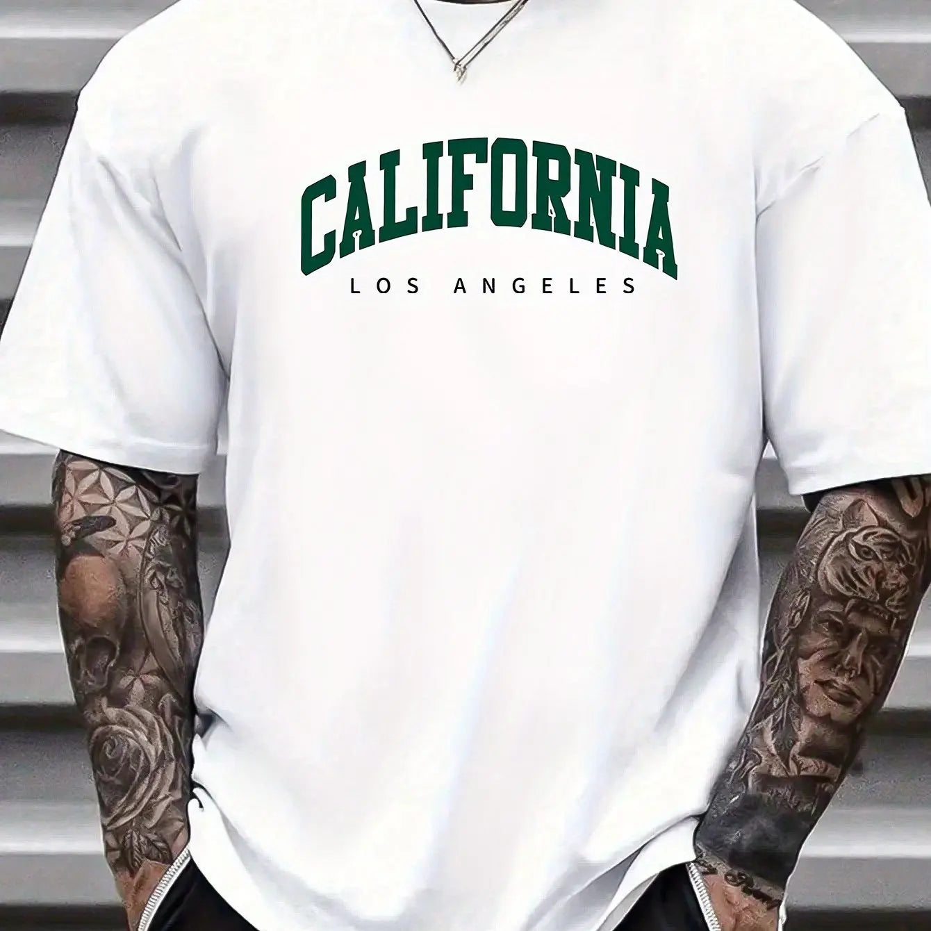 California Letter Printed Summer Men's Cotton Short Sleeve Casual Sports Tops Loose Large Comfortable Round Neck T-shirt