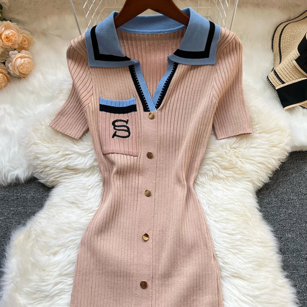Fashion Summer Knitted Dress Women 2025 New Y2K Embroidery Long Bodycon Sweater Dress Streetwear Lady Vestidos