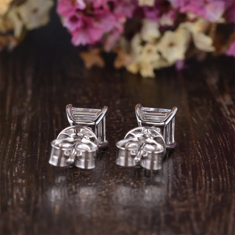 1/2/3/4carat Princess Cut Moissanite Stud Earrings Screw Back 925 Sterling Silver Square Diamond Stud Earring for Women Men Gift