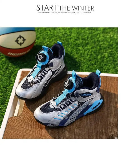 Kids Sneakers Basketball Shoes Boys Spring Fashion Rotating Button Anti-slip Shock Absorption School Students Sports Shoes