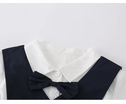 Baby Boys Gentleman 2pcs Overalls Set Bow Tie White Shirt+Suspender Shorts 1st Birthday Outfits Kids Handsome Suit