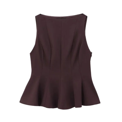 Fall/Winter 2025 New  Women's Fashion Elegant ruffled hem round neck sleeveless waist slim-fit top 4661124